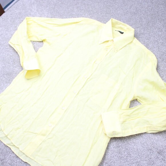 Canali Dress Shirt Mens Medium Yellow 100% Linen Long Sleeve Button Down - Picture 4 of 14